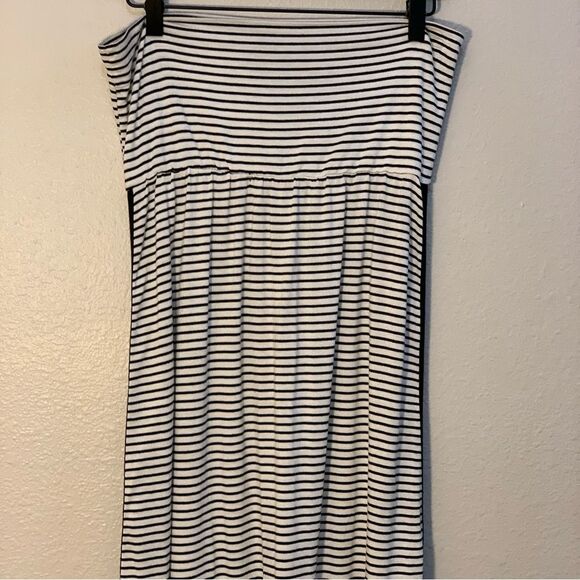 EVERLEIGH Strapless Jersey Maxi Dress Women LP White Black Stripes Baby Doll. - Picture 5 of 8